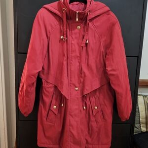 Preston & York Women's Long Hooded Zip Parka Coat Jacket Small Red